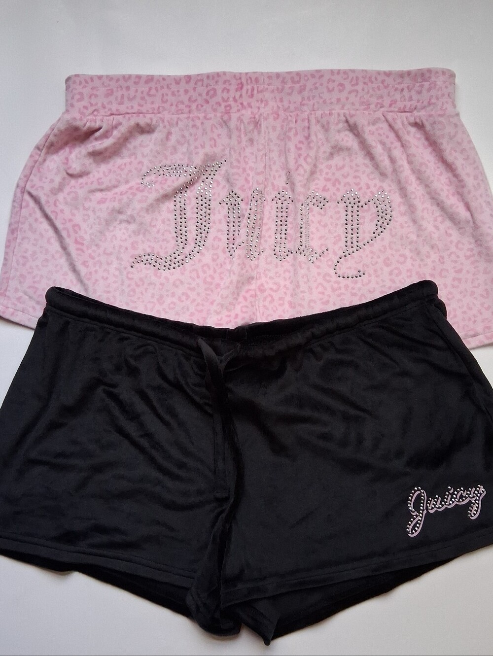 Juicy Couture Sleep Velour Shorts Rhinestone Logo Medium Black Pink Animal Print